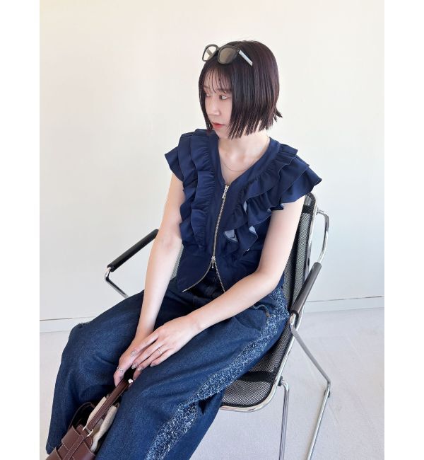 LAGUNAMOON「ハイウエストラインディティールデニムパンツ」|デニム|