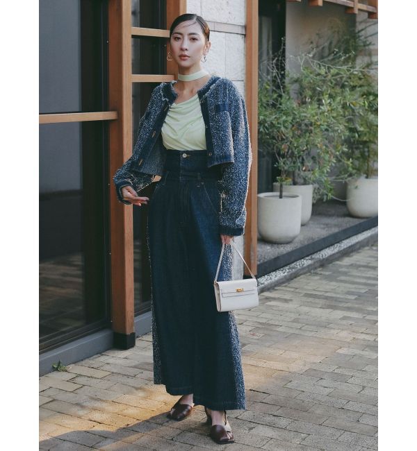 LAGUNAMOON「ハイウエストラインディティールデニムパンツ」|デニム|ブルー