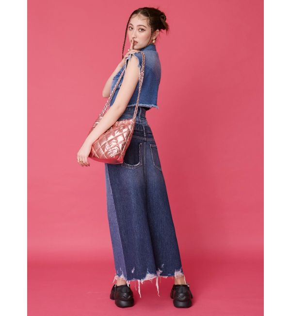 EVRIS「フリンジデザインデニムショートベスト」|デニムジャケット|