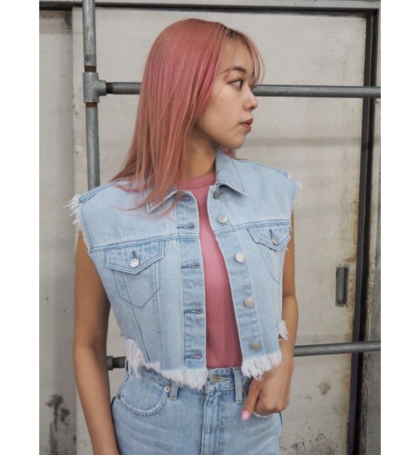 EVRIS「フリンジデザインデニムショートベスト」|デニムジャケット|