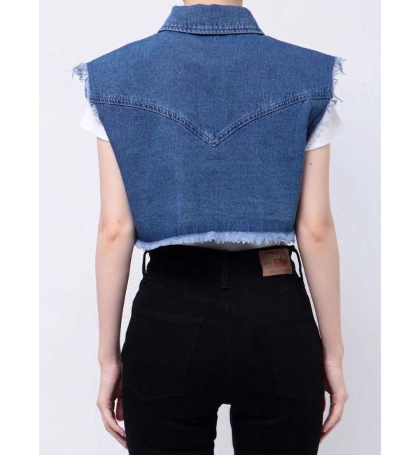 EVRIS「フリンジデザインデニムショートベスト」|デニムジャケット|