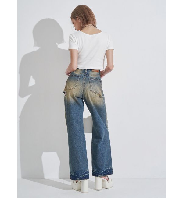 EVRIS「カットアウトワイドデニムパンツ」|デニム|