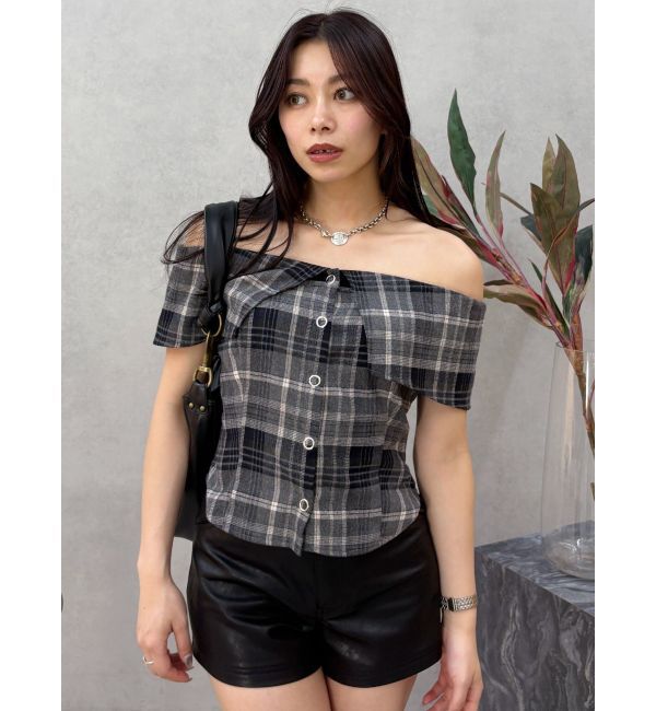 EVRIS「チェックオフショルブラウス」|シャツ・ブラウス|