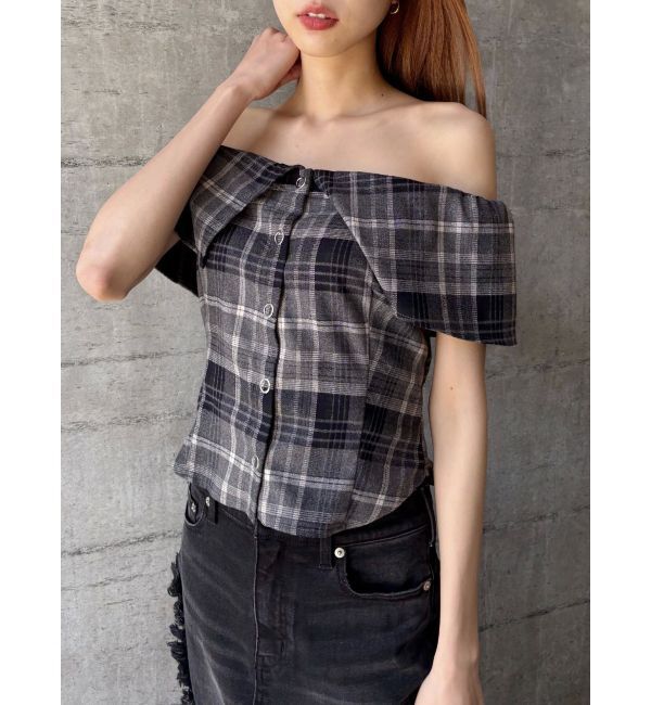 EVRIS「チェックオフショルブラウス」|シャツ・ブラウス|