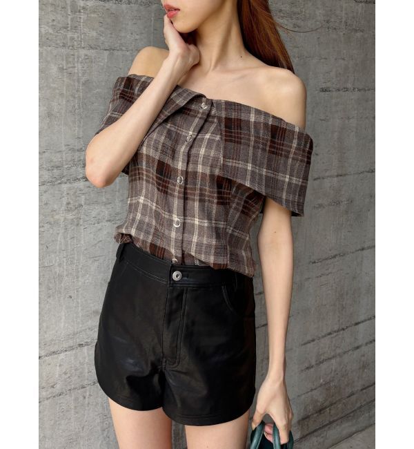 EVRIS「チェックオフショルブラウス」|シャツ・ブラウス|