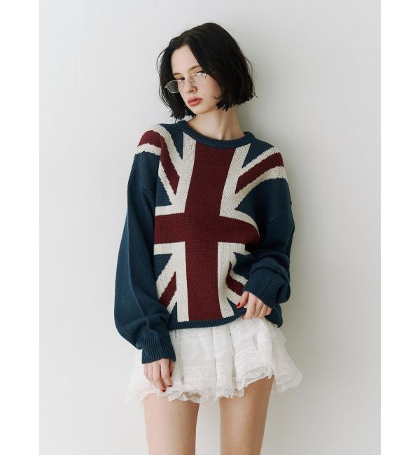 jouetie「UnionJackジャガードルーズニット」|ニット・セーター|ネイビー