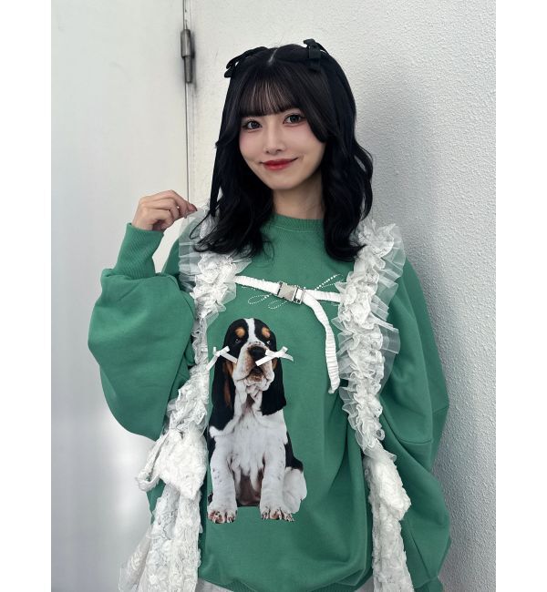 jouetie「DOGプリントプルオーバー」|スウェット・ジャージ|グリーン