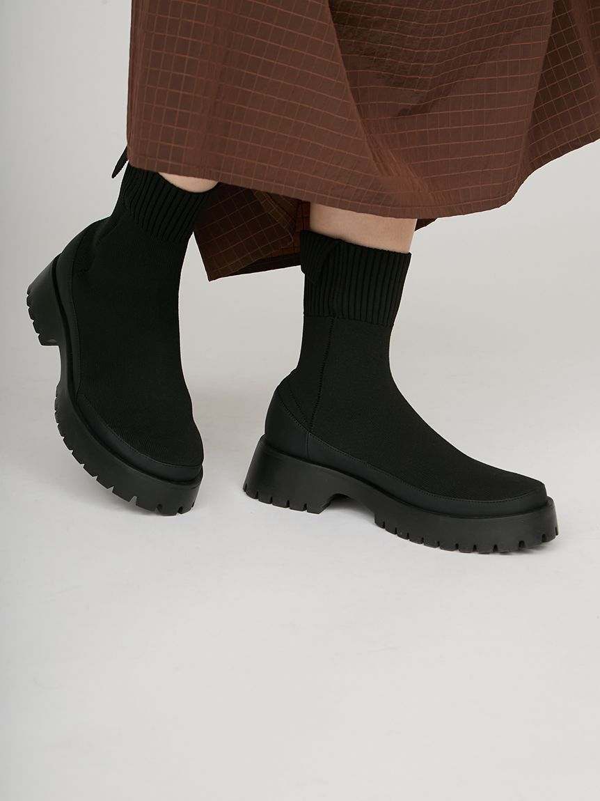 emmi atelier「eco ニットブーツ」|ロングブーツ|BLK