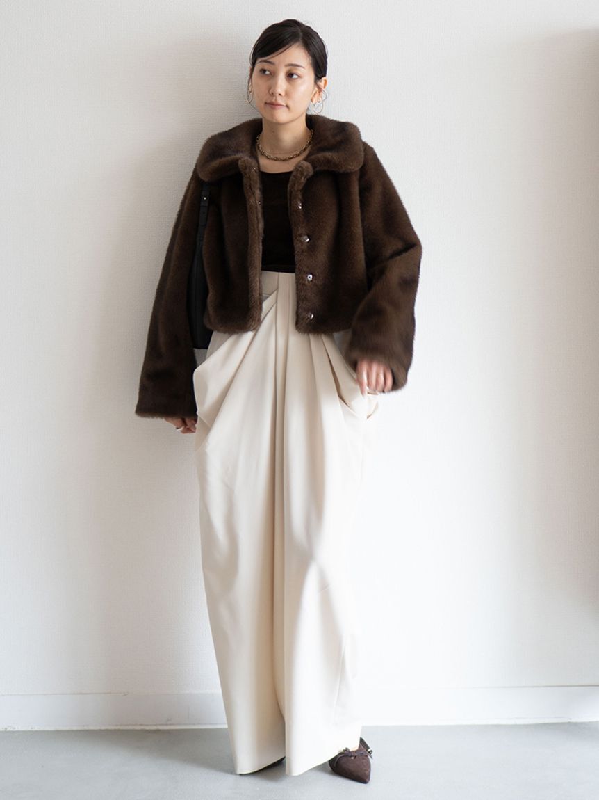 SNIDEL「ステンカラーショートファーコートジャケット」|ステンカラーコート|