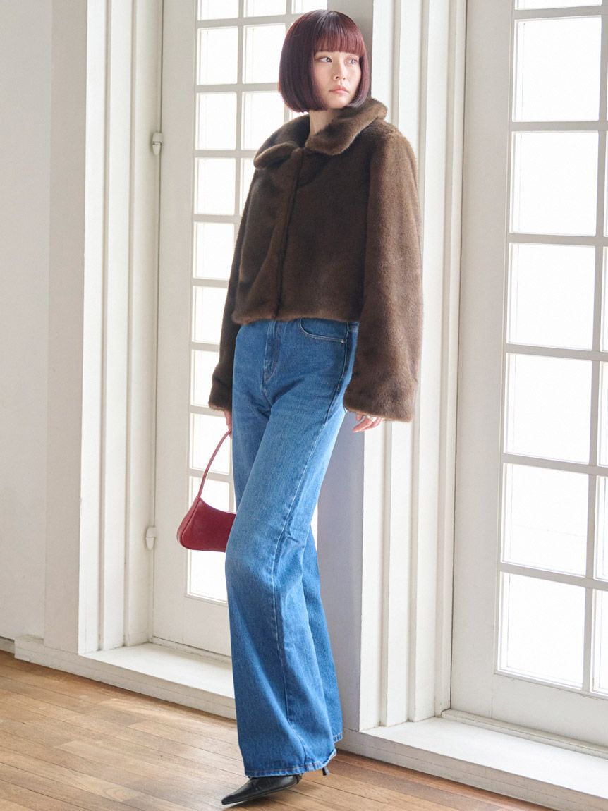 SNIDEL「ステンカラーショートファーコートジャケット」|ステンカラーコート|