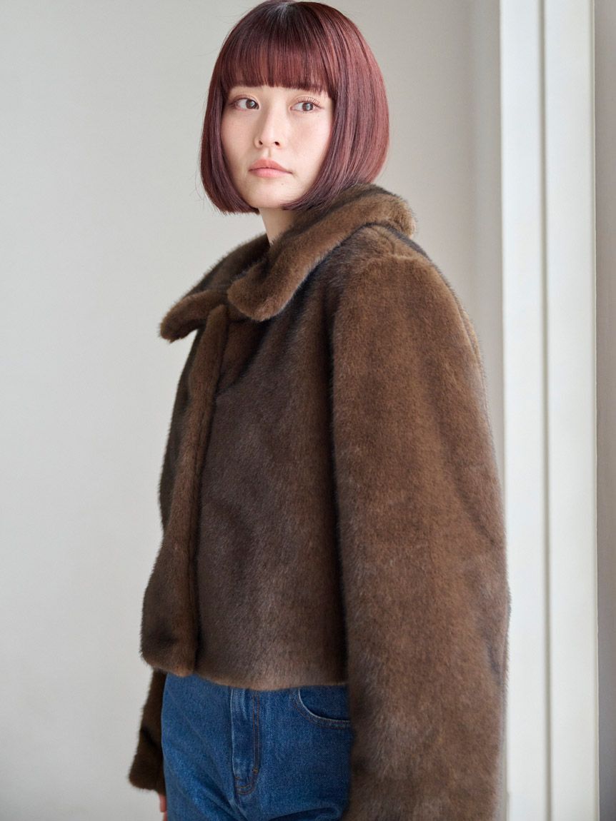 SNIDEL「ステンカラーショートファーコートジャケット」|ステンカラーコート|