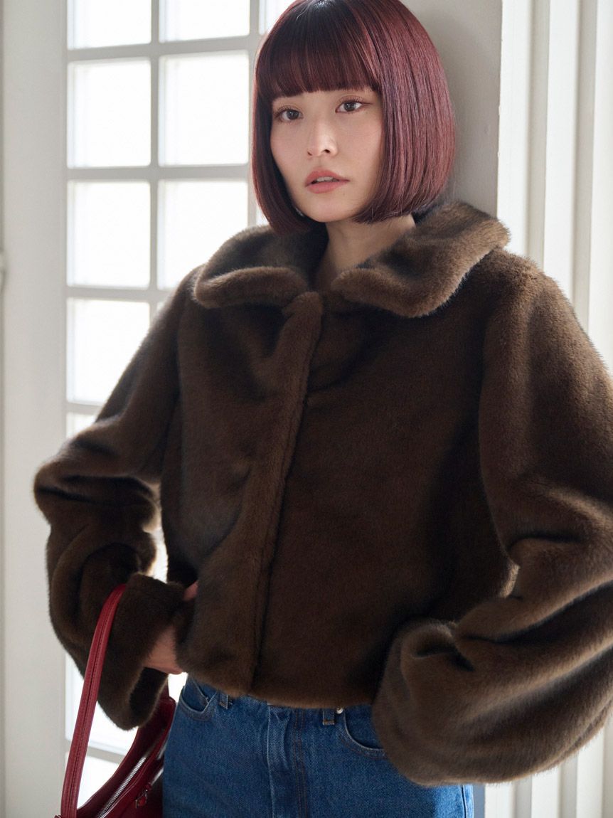 SNIDEL「ステンカラーショートファーコートジャケット」|ステンカラーコート|