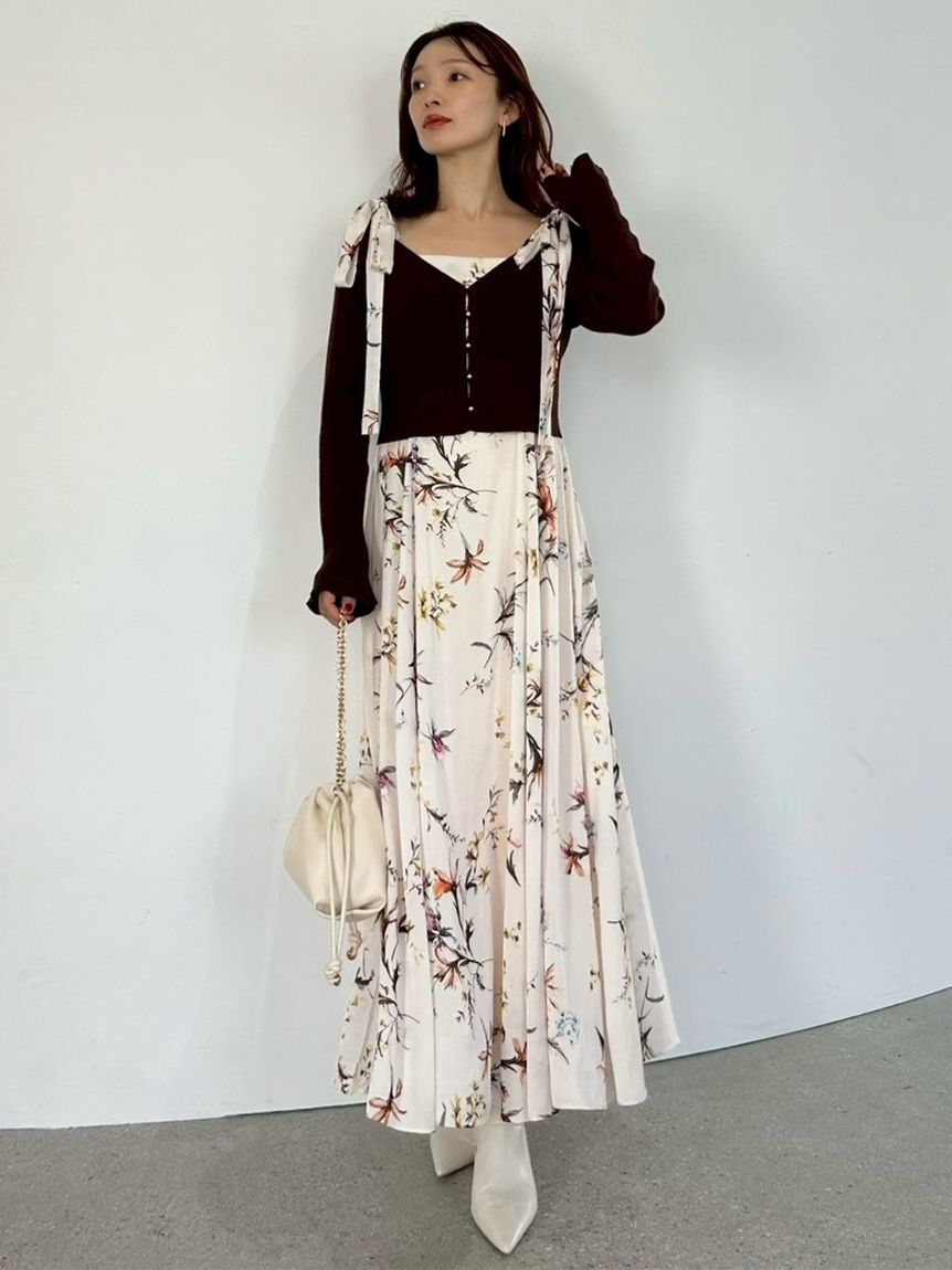 FRAY I.D「【限定カラー・00サイズ】リボンディテールフローラルワンピース」|ワンピース|