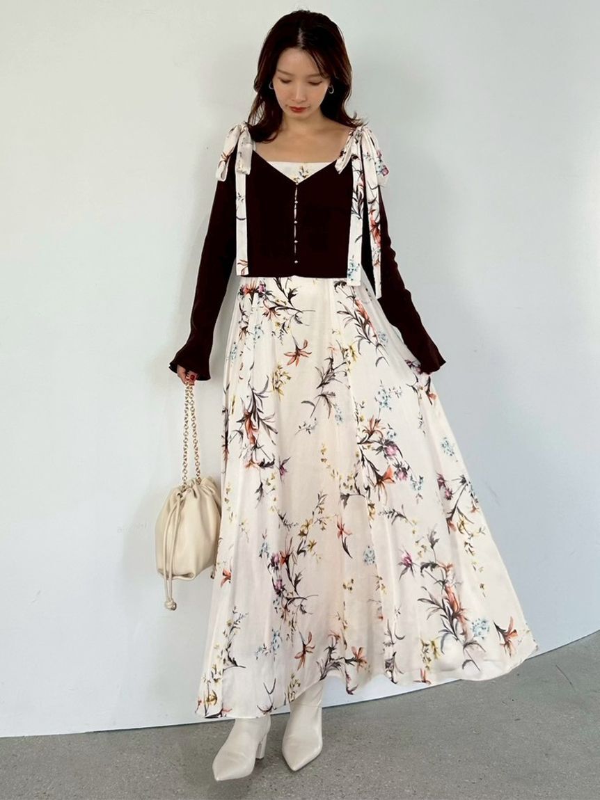 FRAY I.D「【限定カラー・00サイズ】リボンディテールフローラルワンピース」|ワンピース|