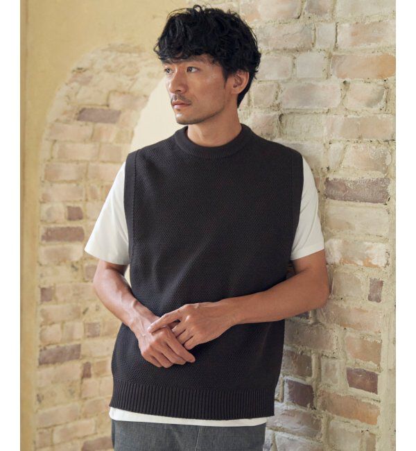 ikka「【洗濯機で洗える】GOKU楽ニット鹿の子ベスト」|ニット・セーター|