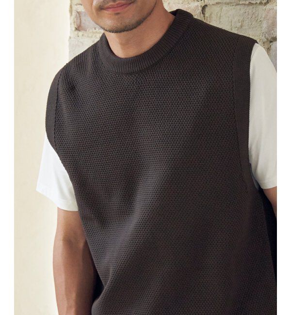 ikka「【洗濯機で洗える】GOKU楽ニット鹿の子ベスト」|ニット・セーター|ブラウン