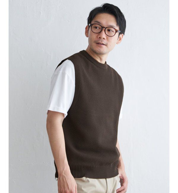 ikka「【洗濯機で洗える】GOKU楽ニット鹿の子ベスト」|ニット・セーター|