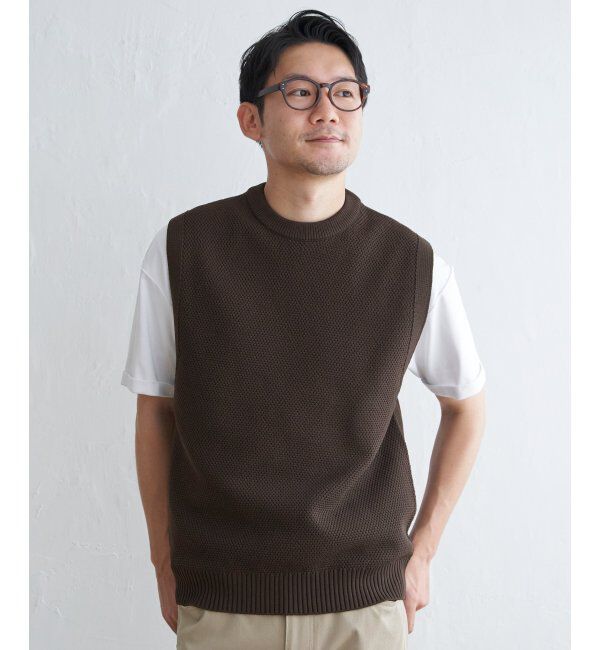 ikka「【洗濯機で洗える】GOKU楽ニット鹿の子ベスト」|ニット・セーター|