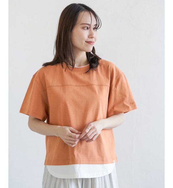 ikka「コットンUSA袖刺繍レイヤーTシャツ」|その他|オレンジ