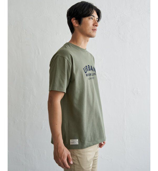 ikka「URBAN NATURE LIFE アーバンネイチャーライフ 鹿の子フロッキープリントTシャツ」|Tシャツ・カットソー|カーキ