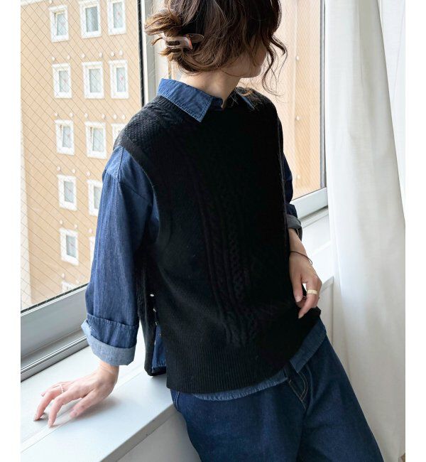 Lbc with Life「ウール混ケーブル2WAYベスト」|ニット・セーター|ブラック