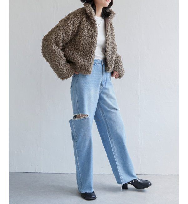 VENCE share style「プードルファースタンドジャケット/スタンドカラー/ショートジャケット」|ブルゾン・スタジャン|