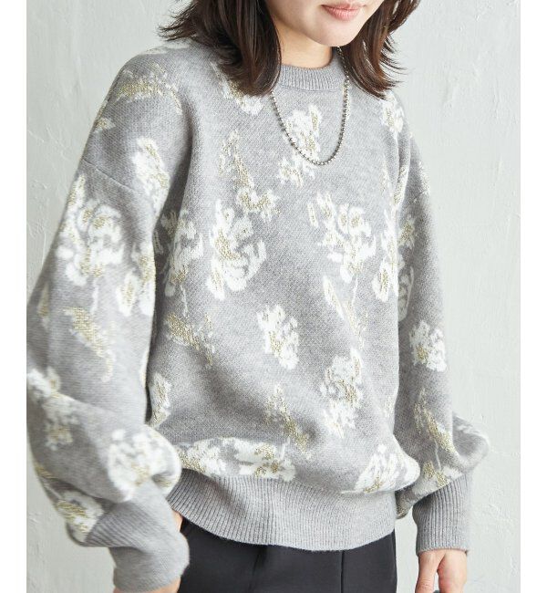 VENCE share style「フラワ－ジャガードプルオーバー」|ニット・セーター|グレー
