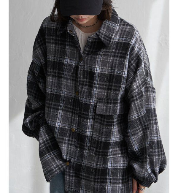 VENCE share style「起毛チェックオーバーシャツ」|シャツ・ブラウス|ブラック
