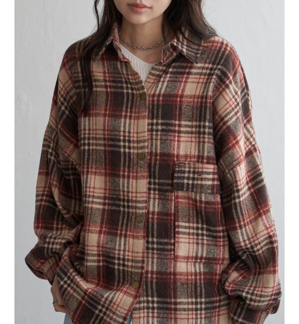 VENCE share style「起毛チェックオーバーシャツ」|シャツ・ブラウス|ブラウン