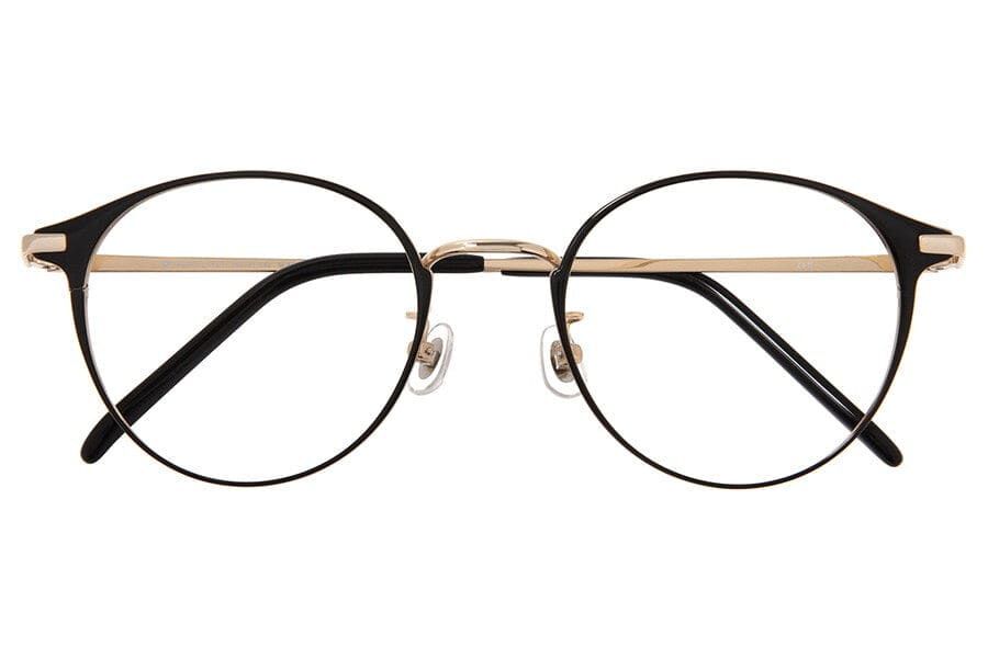  「[中顔面短縮みえメガネ]ボストン型 メガネ （レンズ交換券付き）メタルフレーム Zoff ブラックゴールド」|メガネ|