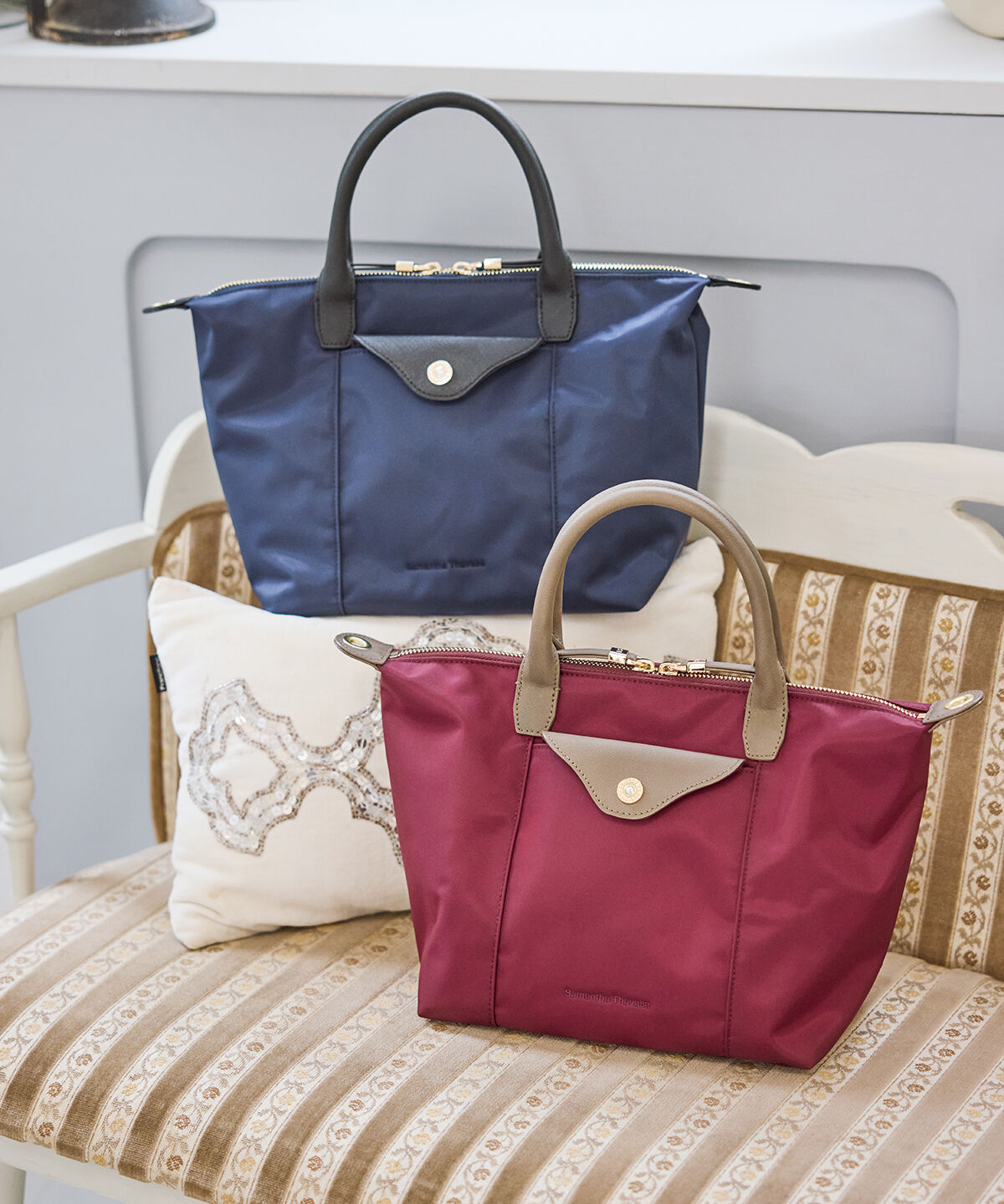 Samantha Thavasa「ナイロン&times;スプリットレザー カジュアルハンドバッグ」|ハンドバッグ|