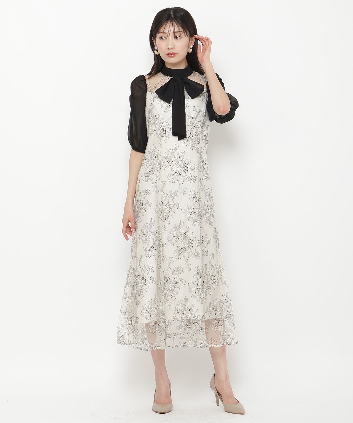 アンドクチュール「ボウタイシフォンスリーブドレス」|ドレス|