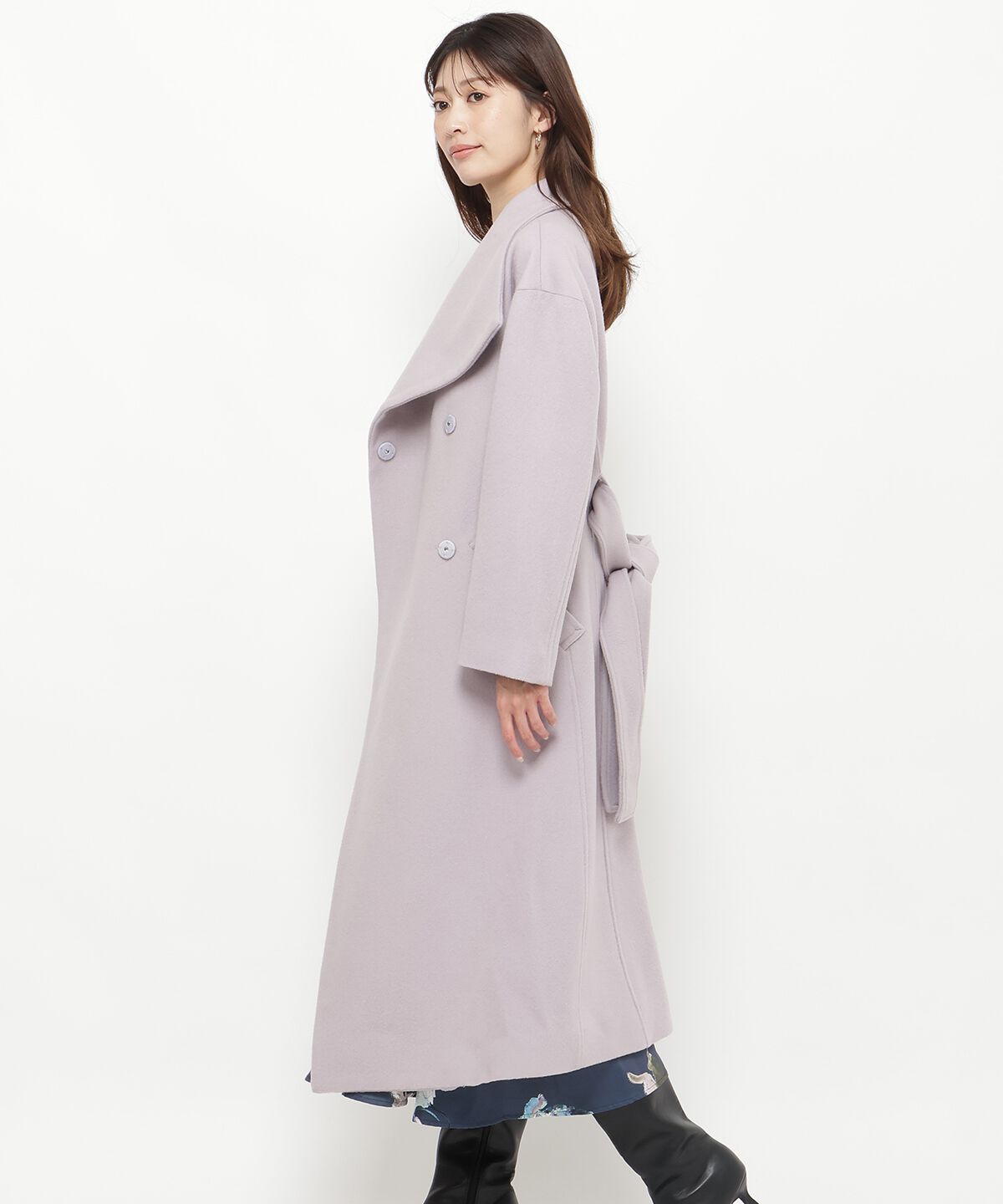 アンドクチュール「ウールビーバービッグカラーロングコート」|ダウン|