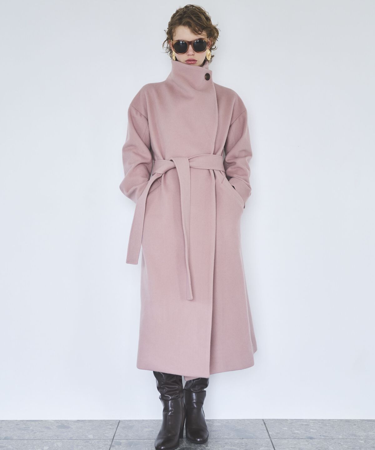 アンドクチュール「ウールビーバービッグカラーロングコート」|ダウン|