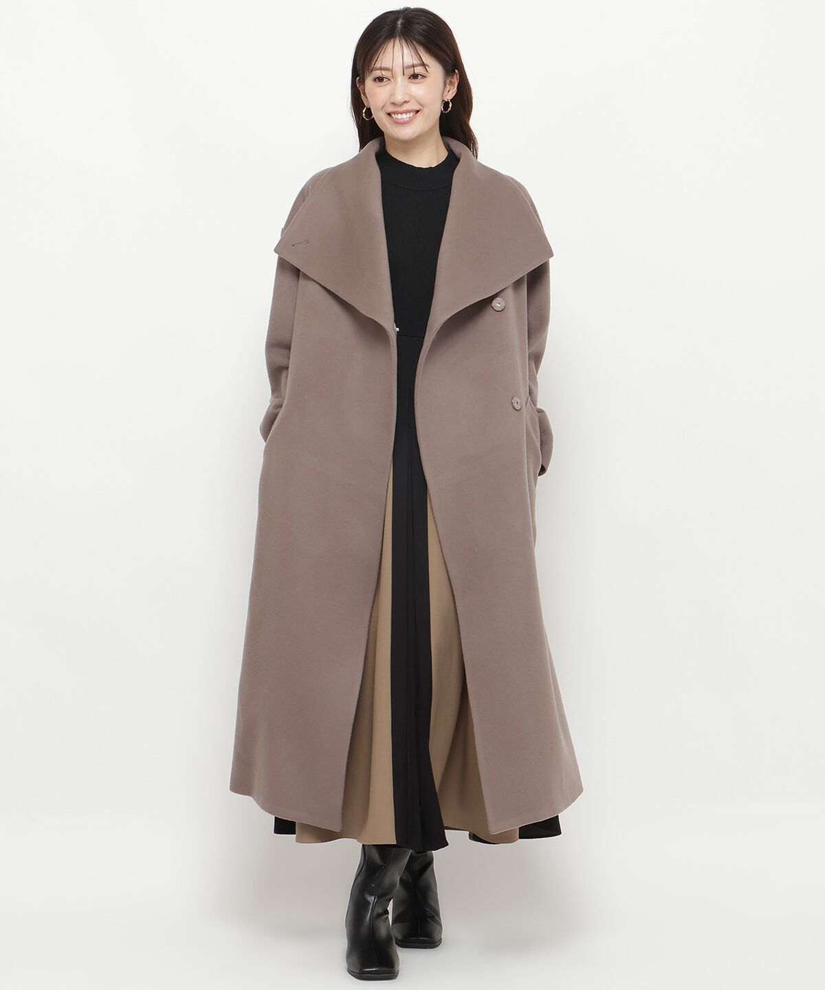 アンドクチュール「ウールビーバービッグカラーロングコート」|ダウン|