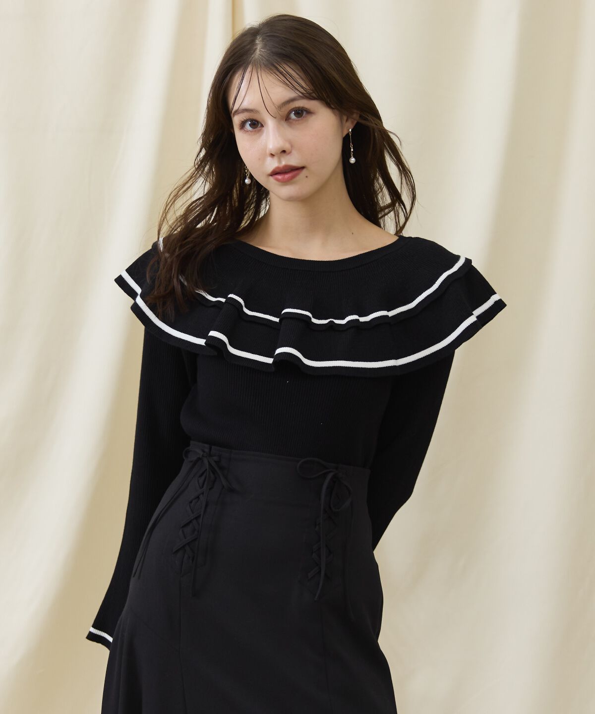 アンドクチュール「配色ケープフリルニット」|ニット・セーター|