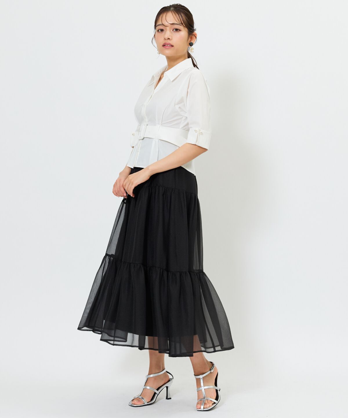 アンドクチュール「ベルト付きシャツドッキングワンピース」|ワンピース|