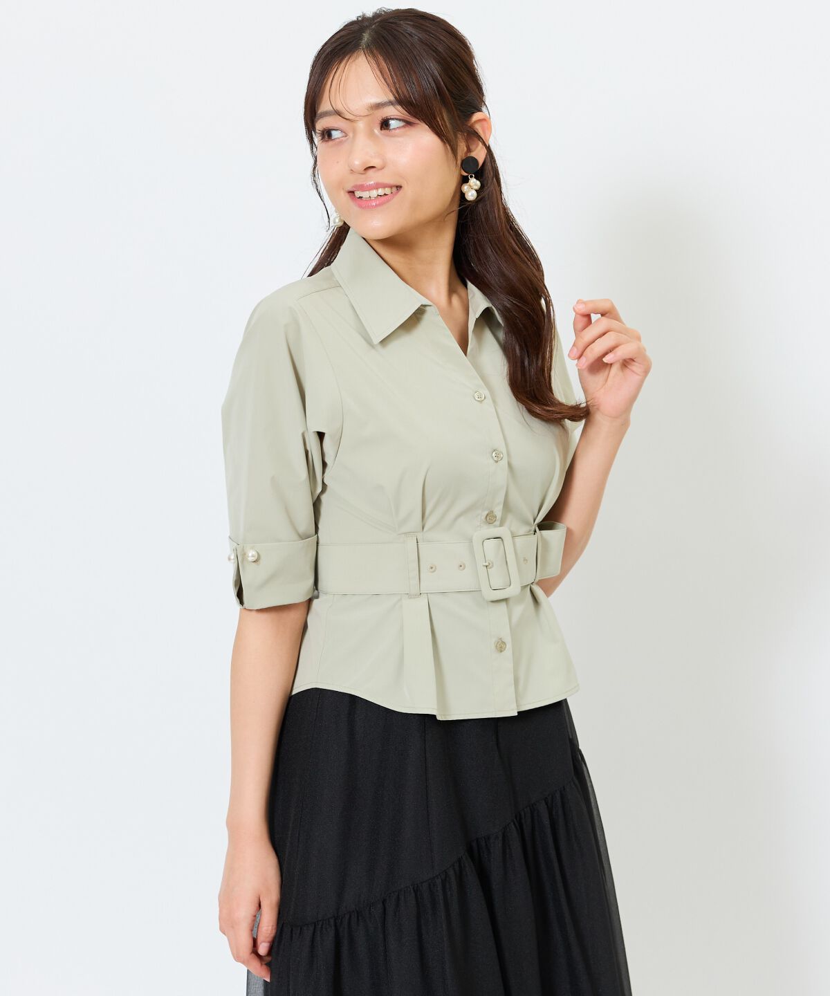 アンドクチュール「ベルト付きシャツドッキングワンピース」|ワンピース|