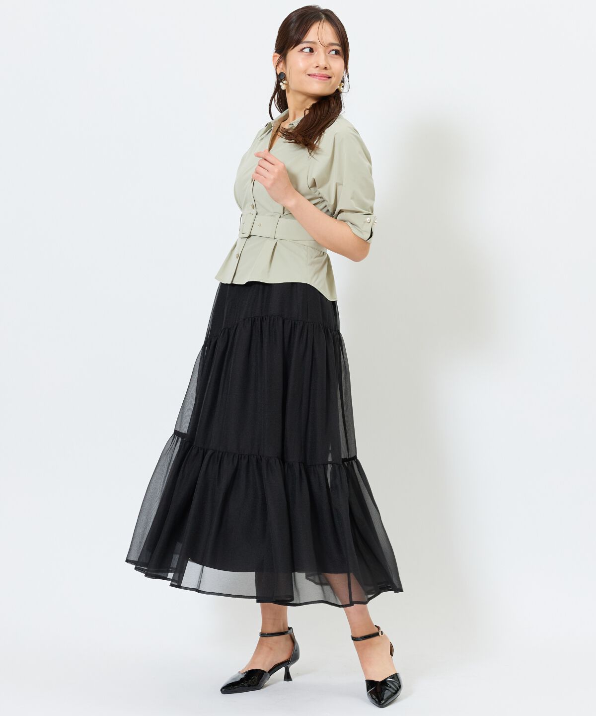 アンドクチュール「ベルト付きシャツドッキングワンピース」|ワンピース|