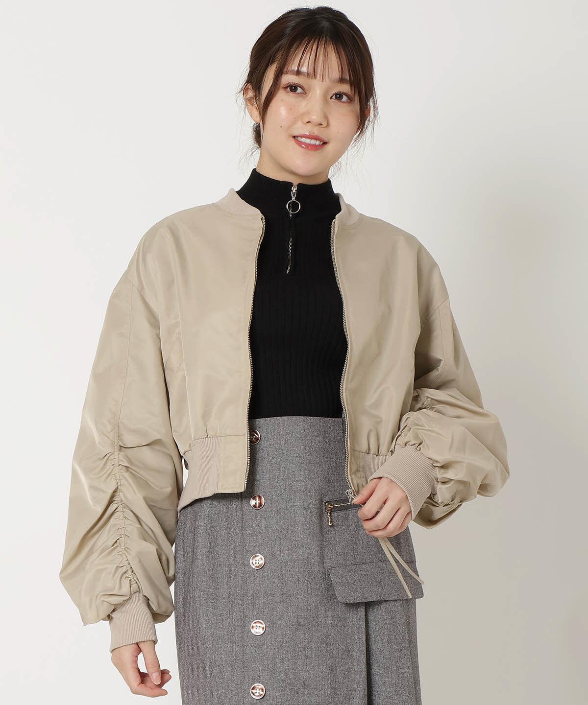 REDYAZEL「袖ギャザーMA-1」|ブルゾン・スタジャン|ベージュ