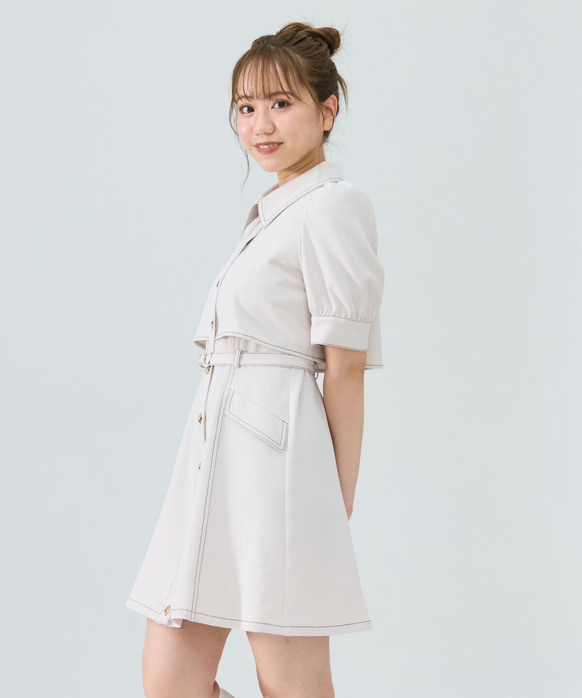 REDYAZEL「レイヤードデザインバイカラーステッチミニシャツワンピース」|ワンピース|