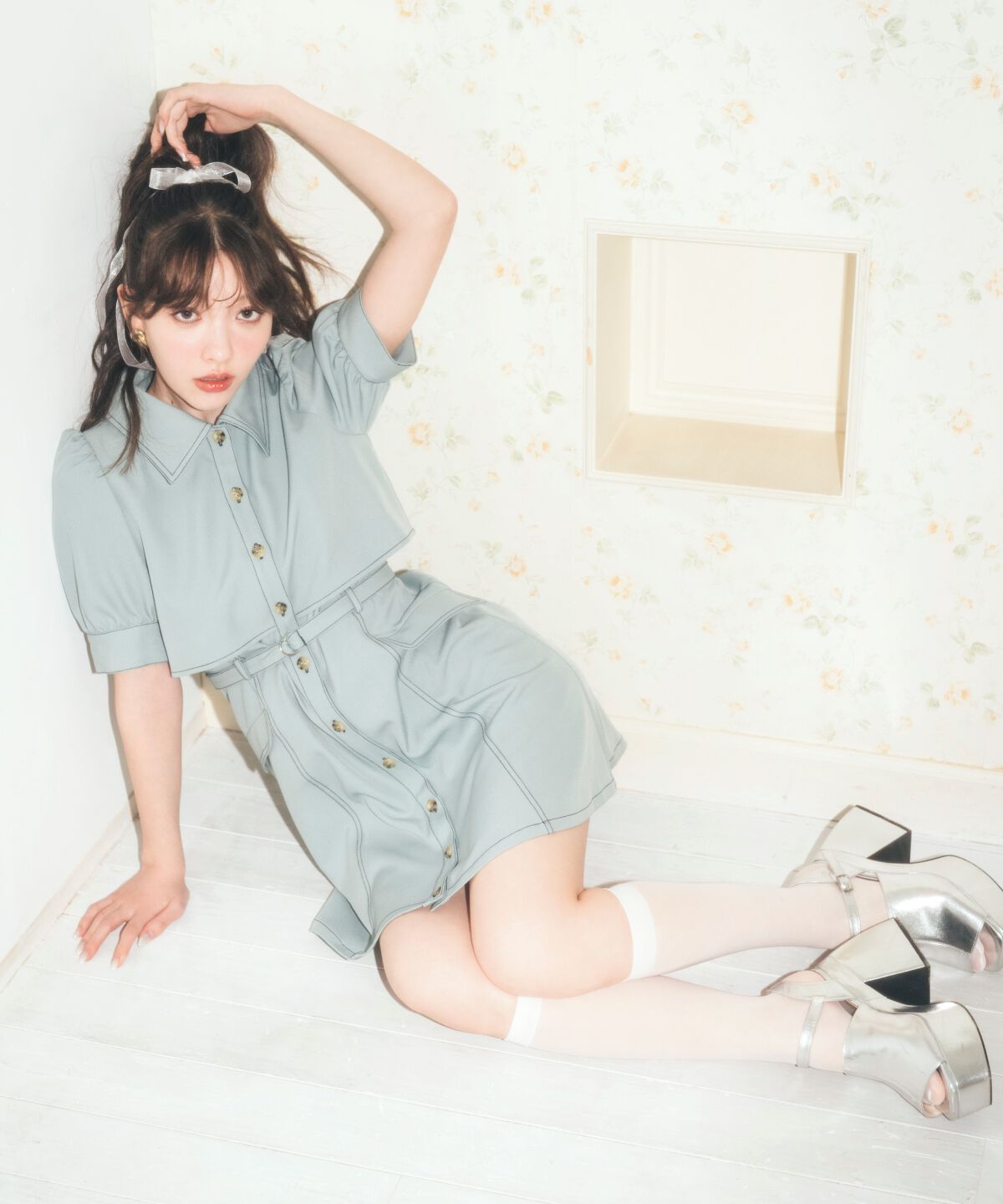 REDYAZEL「レイヤードデザインバイカラーステッチミニシャツワンピース」|ワンピース|