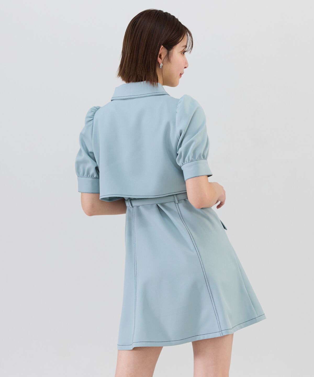 REDYAZEL「レイヤードデザインバイカラーステッチミニシャツワンピース」|ワンピース|