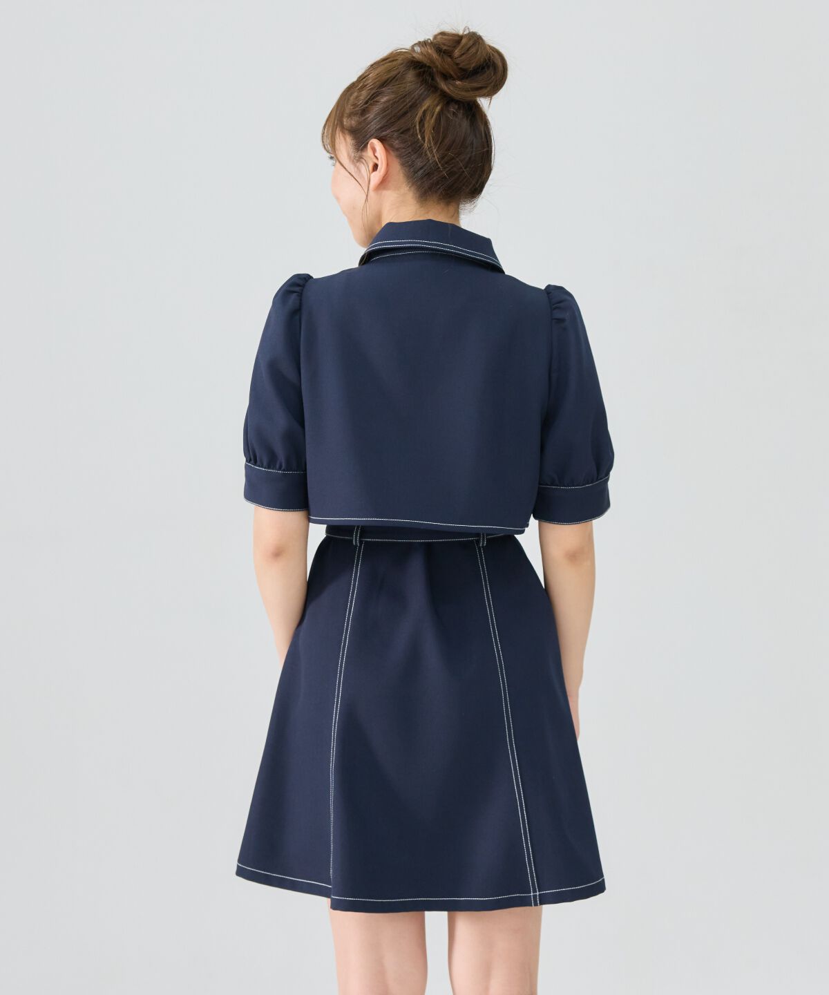 REDYAZEL「レイヤードデザインバイカラーステッチミニシャツワンピース」|ワンピース|