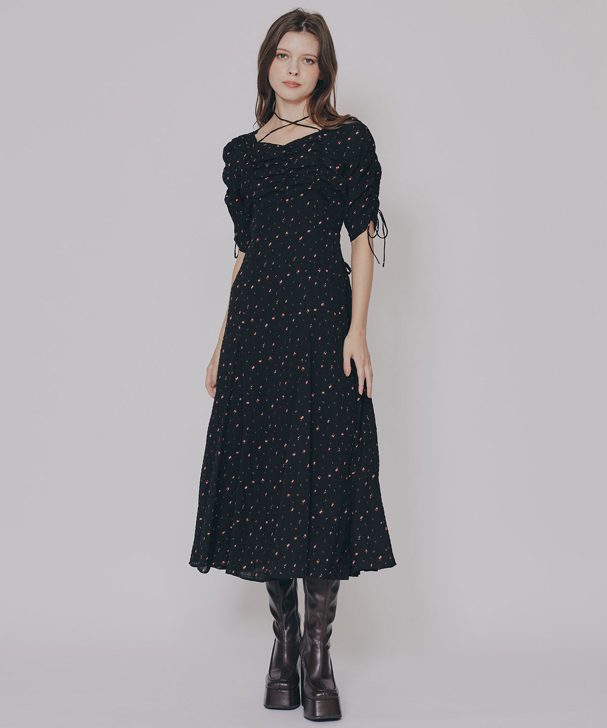 REDYAZEL「ミニフラワーイレヘムロングワンピース」|ワンピース|黒系花柄