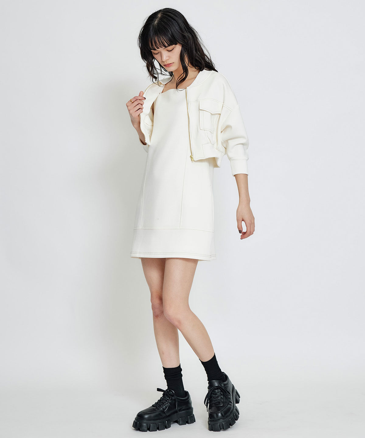 REDYAZEL「バイカラーステッチカットブルゾン」|ブルゾン・スタジャン|