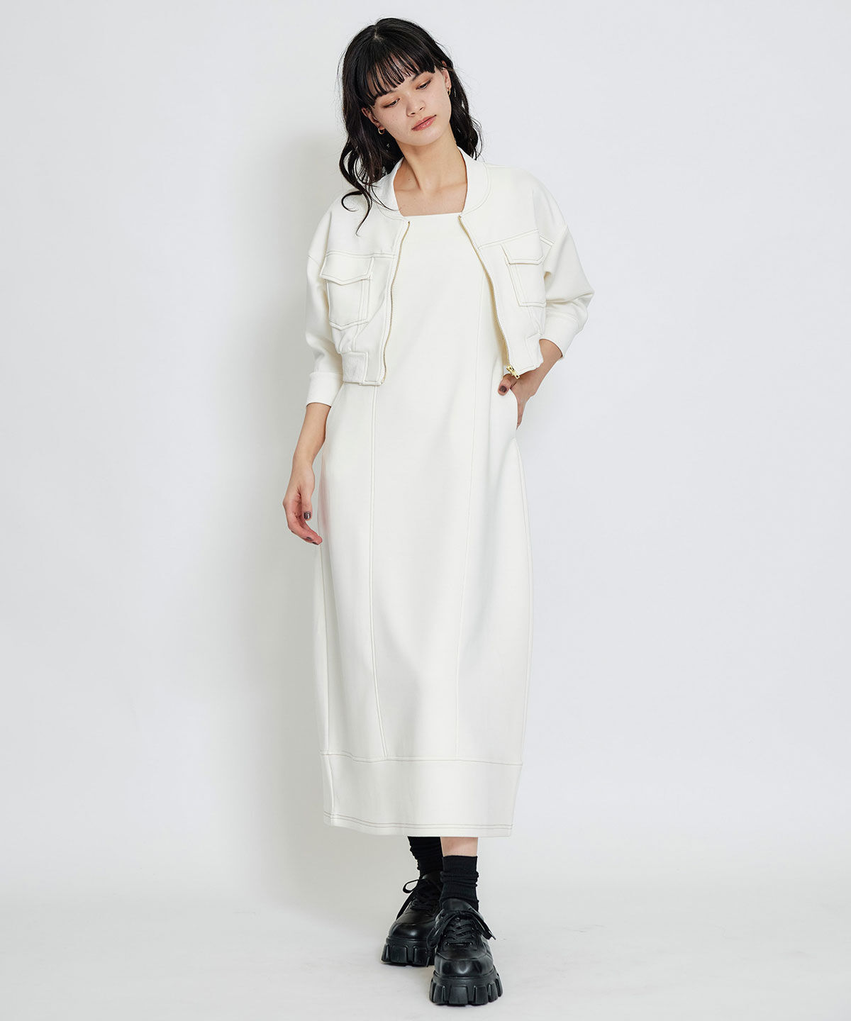 REDYAZEL「バイカラーステッチカットブルゾン」|ブルゾン・スタジャン|