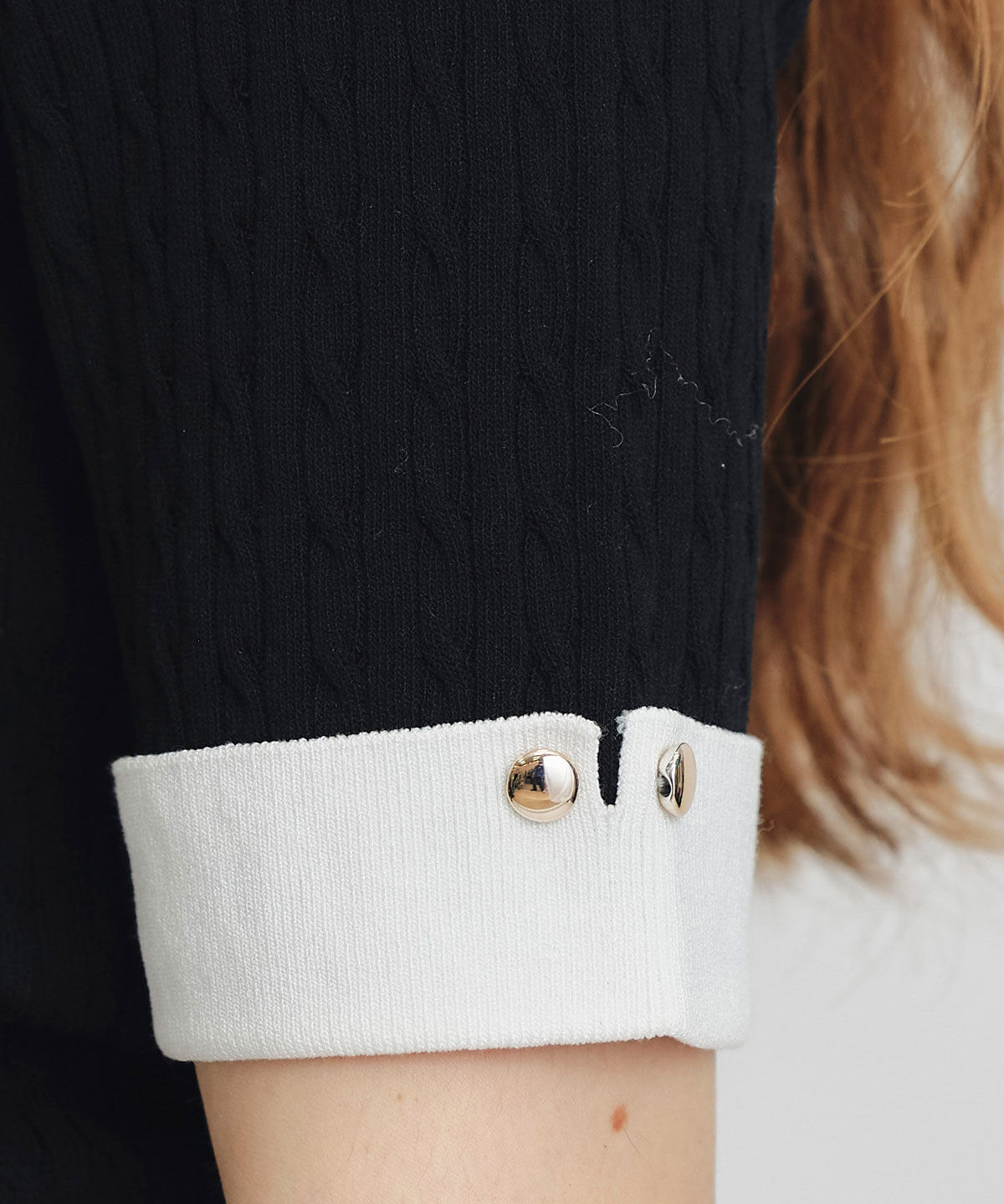 REDYAZEL「ケーブルリボンタイハーフスリーブニットプルオーバー」|ニット・セーター|