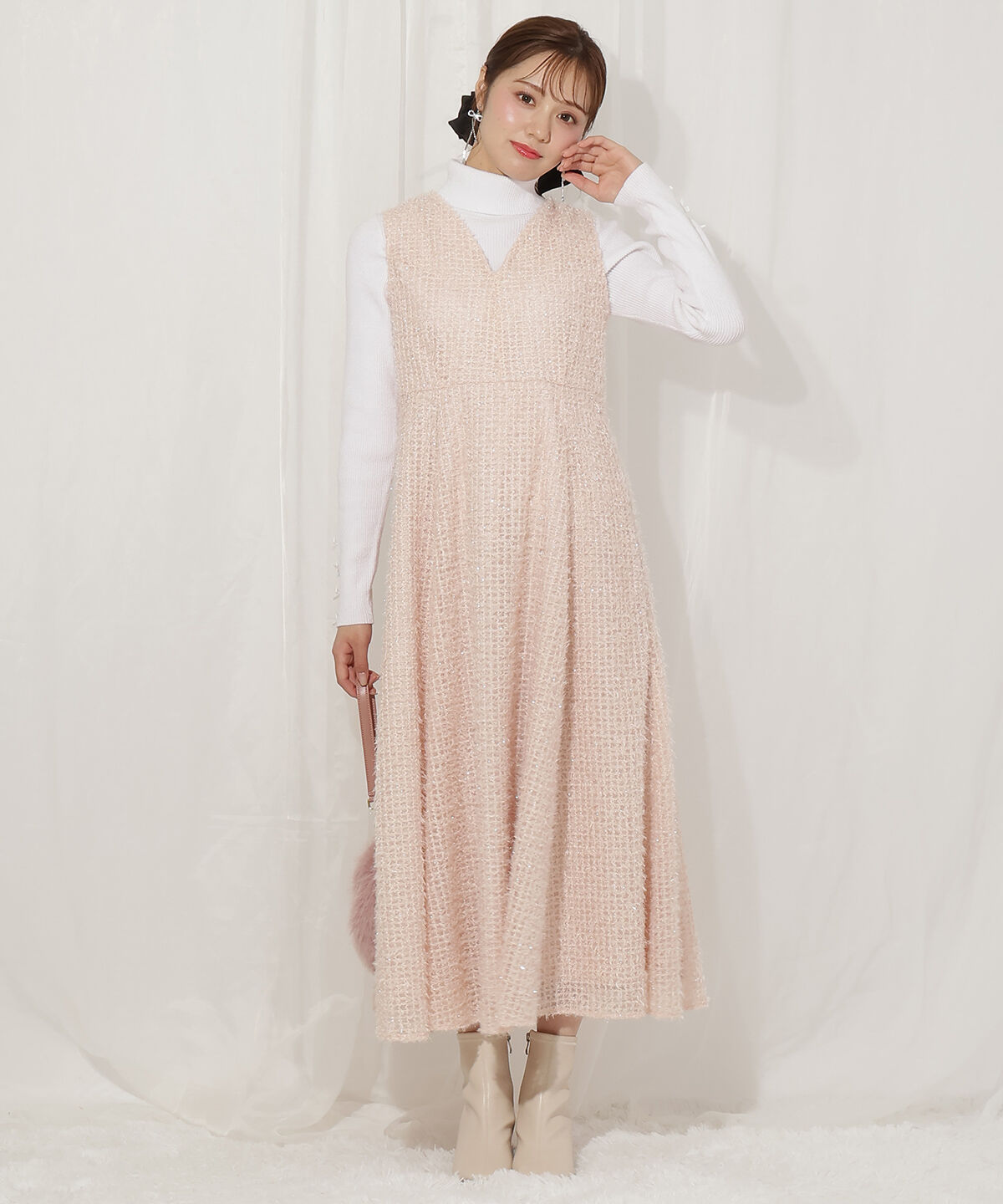 WILLSELECTION「フリンジチェックジャンスカ」|ジャンパースカート|