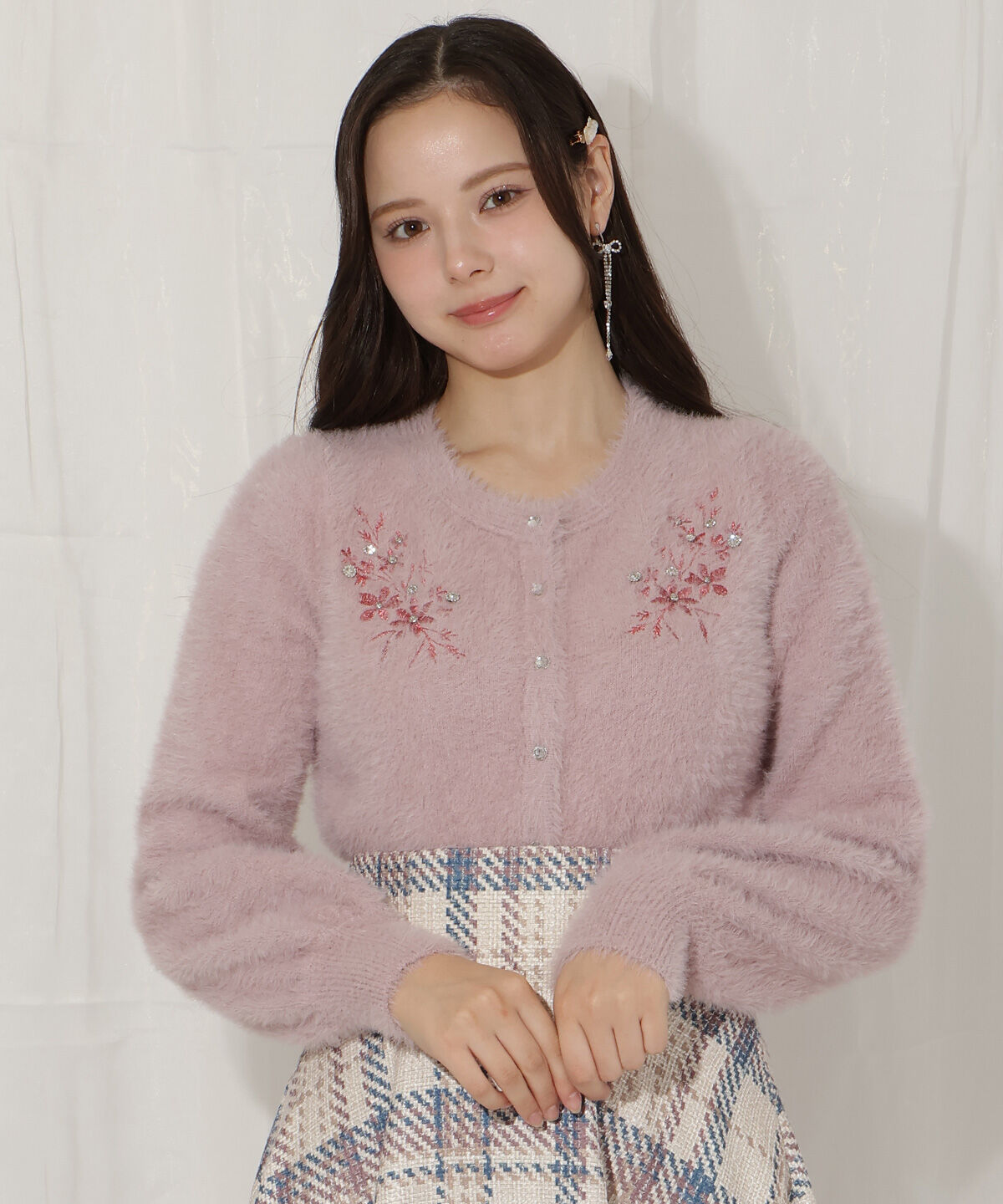 WILLSELECTION「ビジュー付きラメ刺繍カーディガン」|カーディガン|ピンク